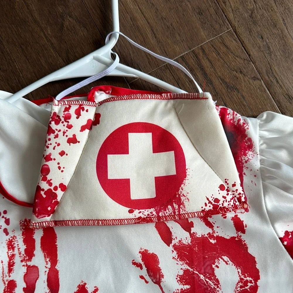 🩸👩🏽⚕️Girls Halloween “Bloody Nurse” Costume Dress – Spooky & Fun! - Picture 6 of 9